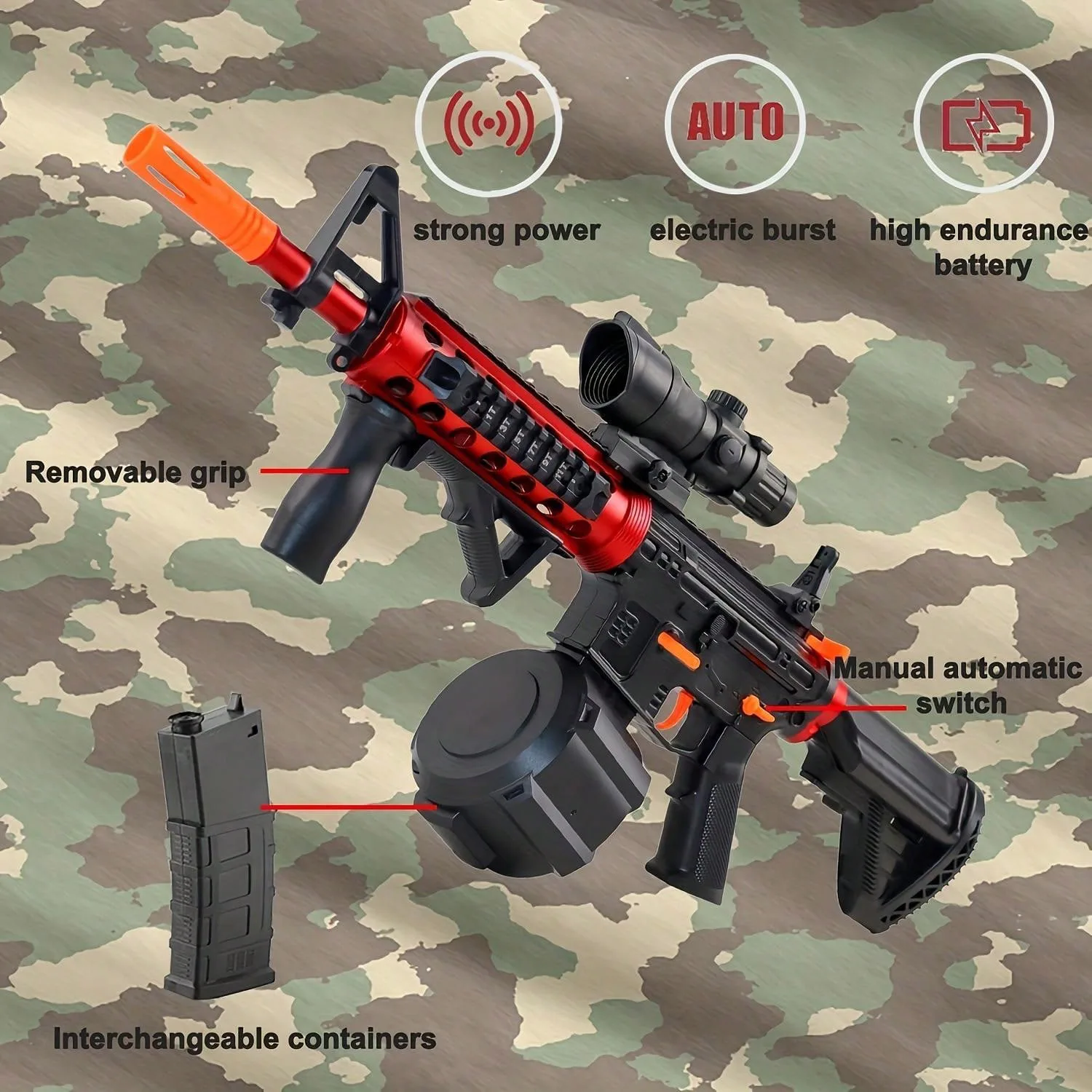 2024 New Arrival Playing Toy Spear Outdoors Automatic Safe Kids Firearms ABS Plastic Red Toy Gun For Child