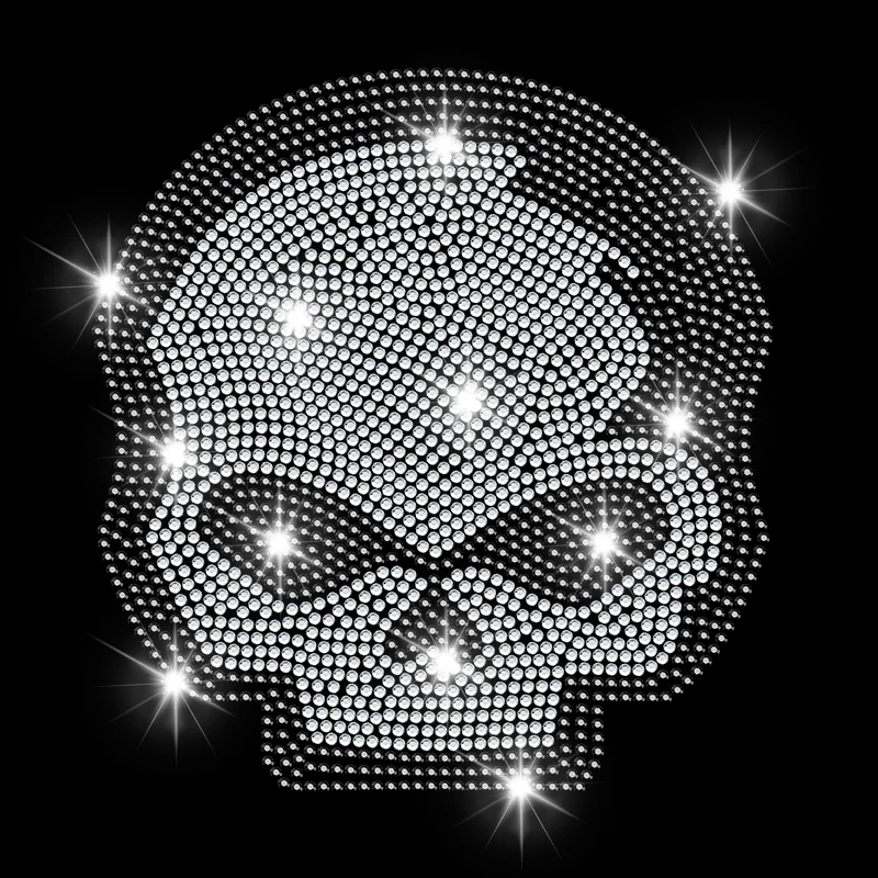 Punk Rock Style Hotfix Bling Wings Skull Skeleton Crystal Diamond Pattern Motif Rhinestone Transfer