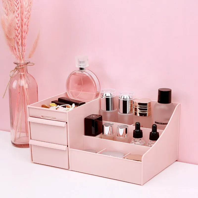 
Desktop multifunction cosmetic storage organizer for bedroom bathroom pink cosmetic storage rack organzier 