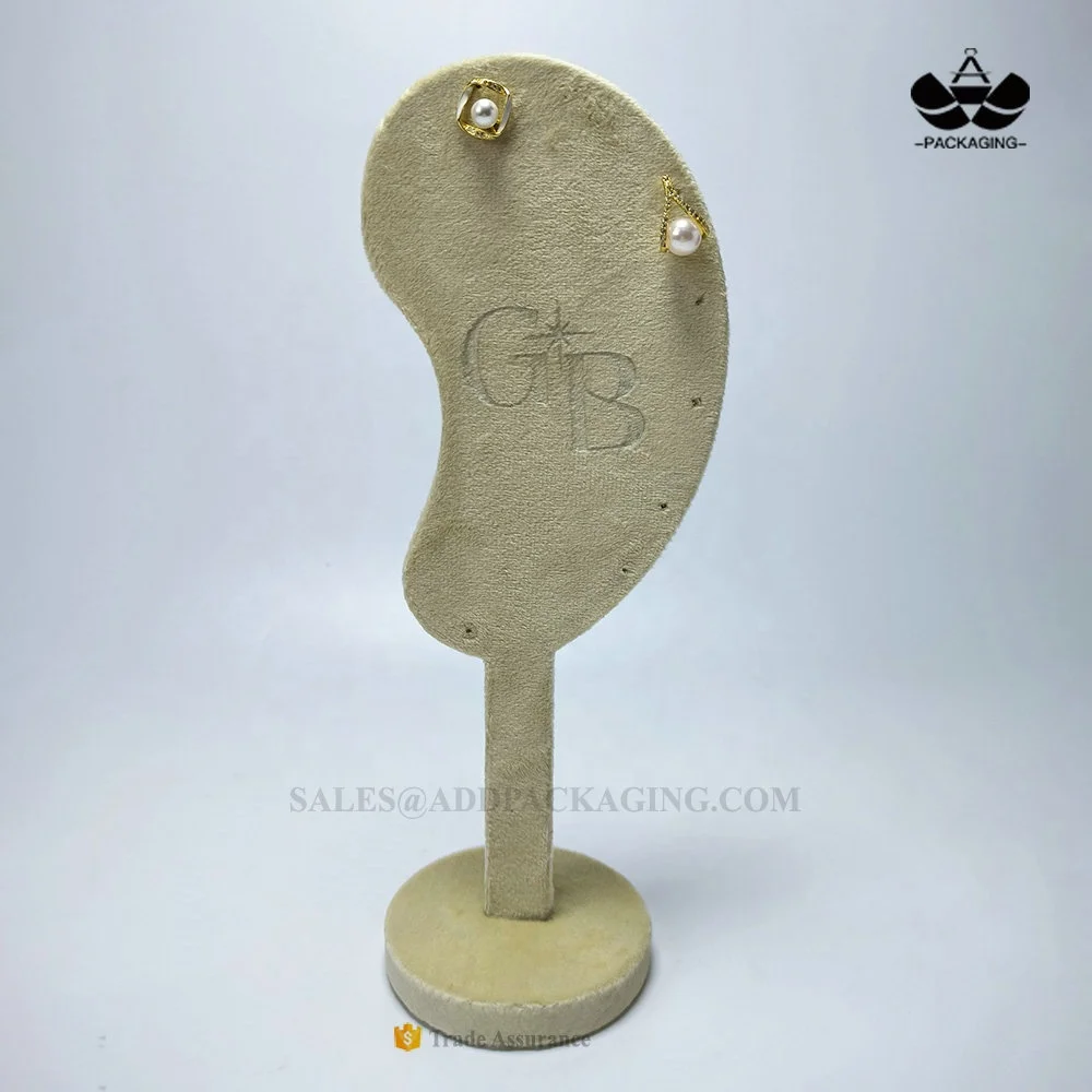 Custom LOGO embossed tall colorful plush velvet four pairs stud earrings display stand