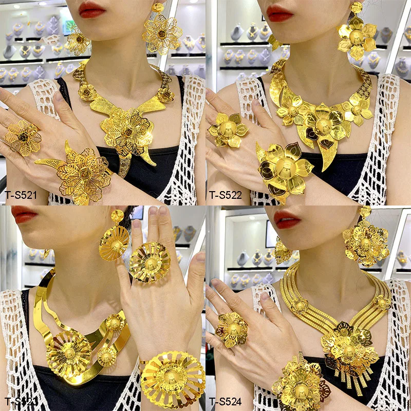 Gold Plated Latest Brazilian Jewelry Set  Electroplating Custom Jewelry Big Necklace Jewellery
