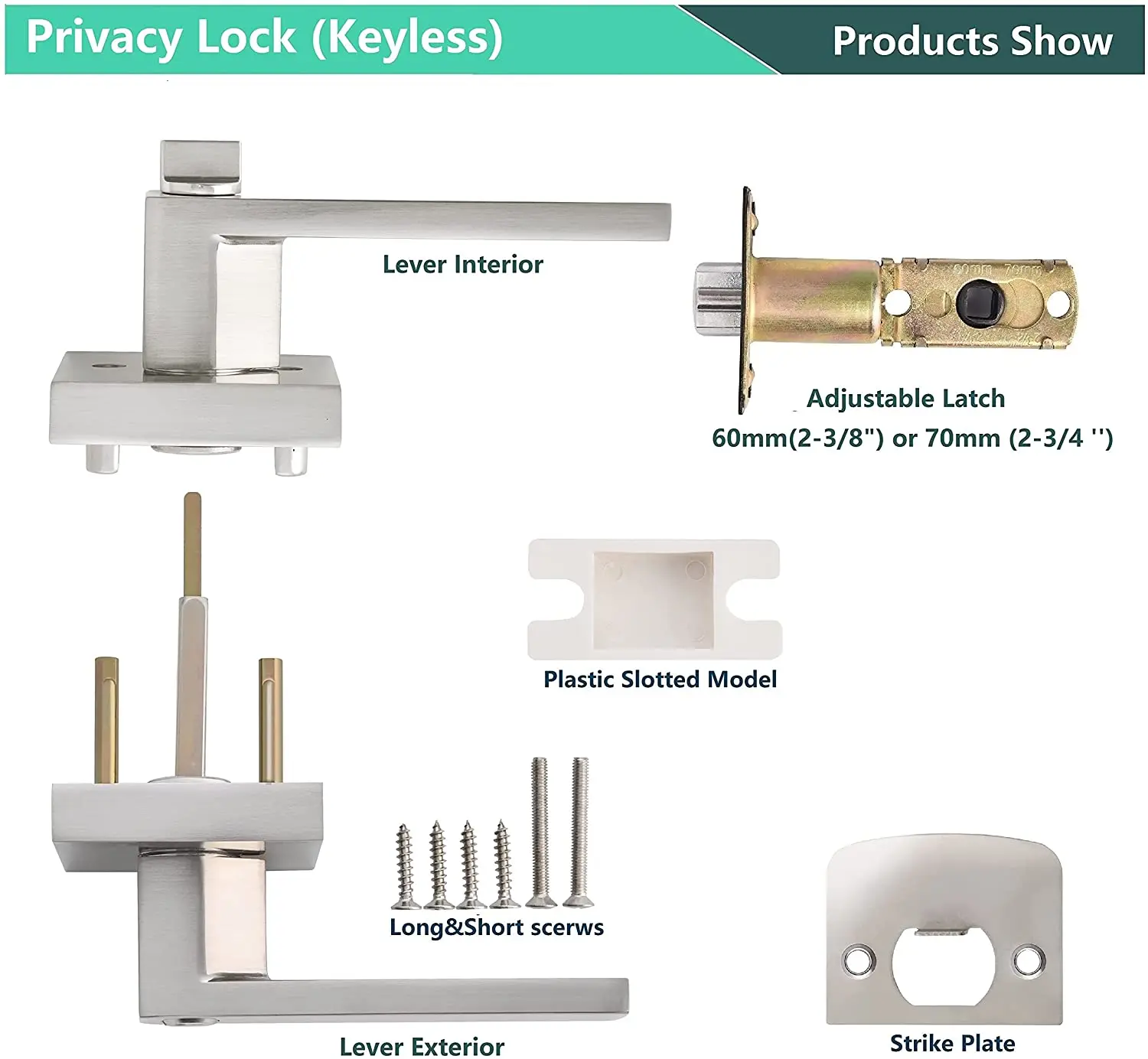 Modern Style Design Shape Door Lock Privacy Lock Bathroom Office Door Lever With Adjustable Latch