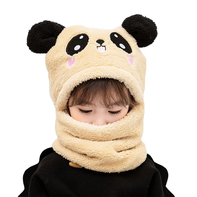 Factory direct plus velvet hat scarf protection hat cute cartoon lamb hair baby hat baby knitted neck scarf