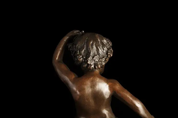 ArtsHom DS-281 Bronze Handmade Happy Boy Dance Sculpture Kids Statue Bronze Green Vintage Western Art Figurine for Home deco