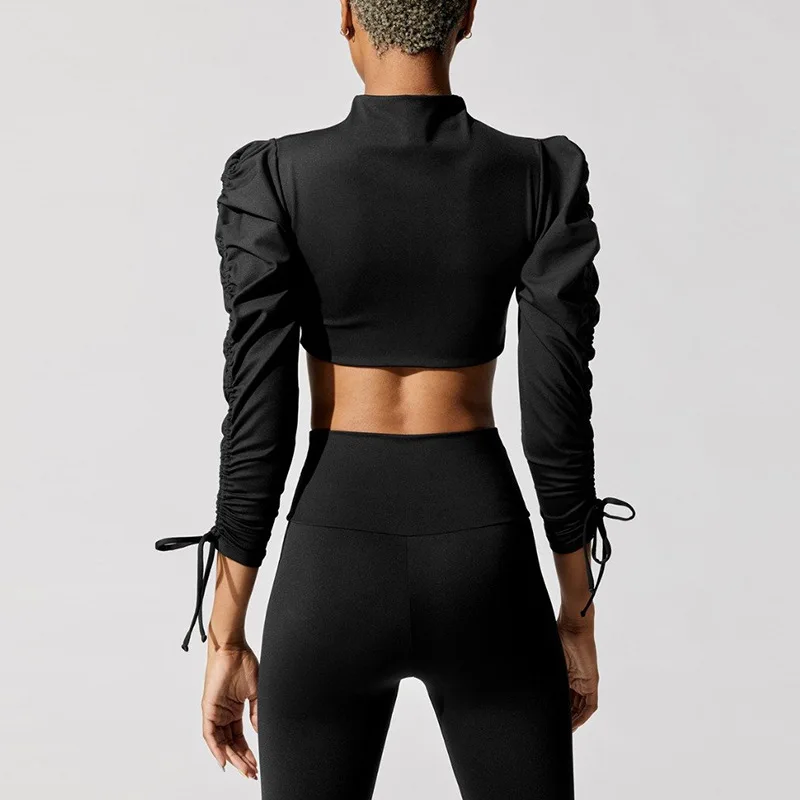 Aoyema  New Wholesale Athletic Women Workout Sportswear Gym Clothing Fitness Long Sleeve Crop Top Scrunch Butt Leggings Yoga Set