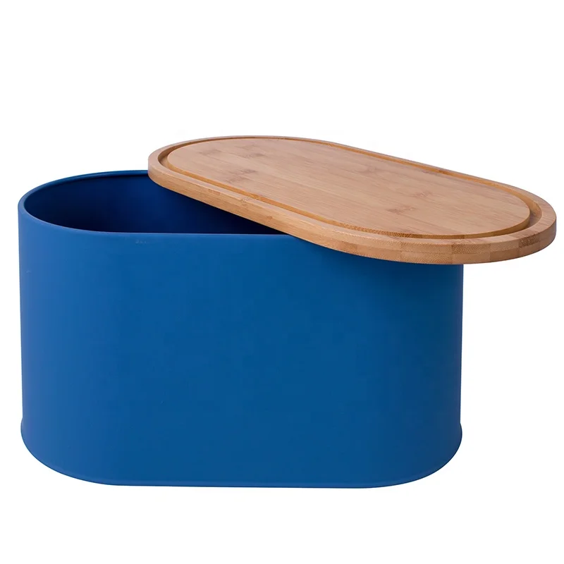 New Product Bamboo Lid Bin Set Packaging Metal For Kitchen Bread Box Steel Storage