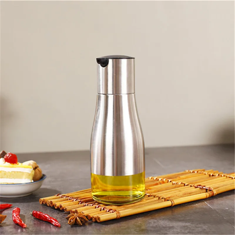 Kitchen Oil Bottle Stainless Steel Glass Olive Dispenser 500ml Vinegar Soy Sauce for