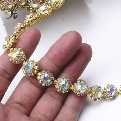 Crystal AB Glass Rhinestones Chain Trim Flowers Crystal Applique Strass Banding For DIY Jewelry Shoes Crafts