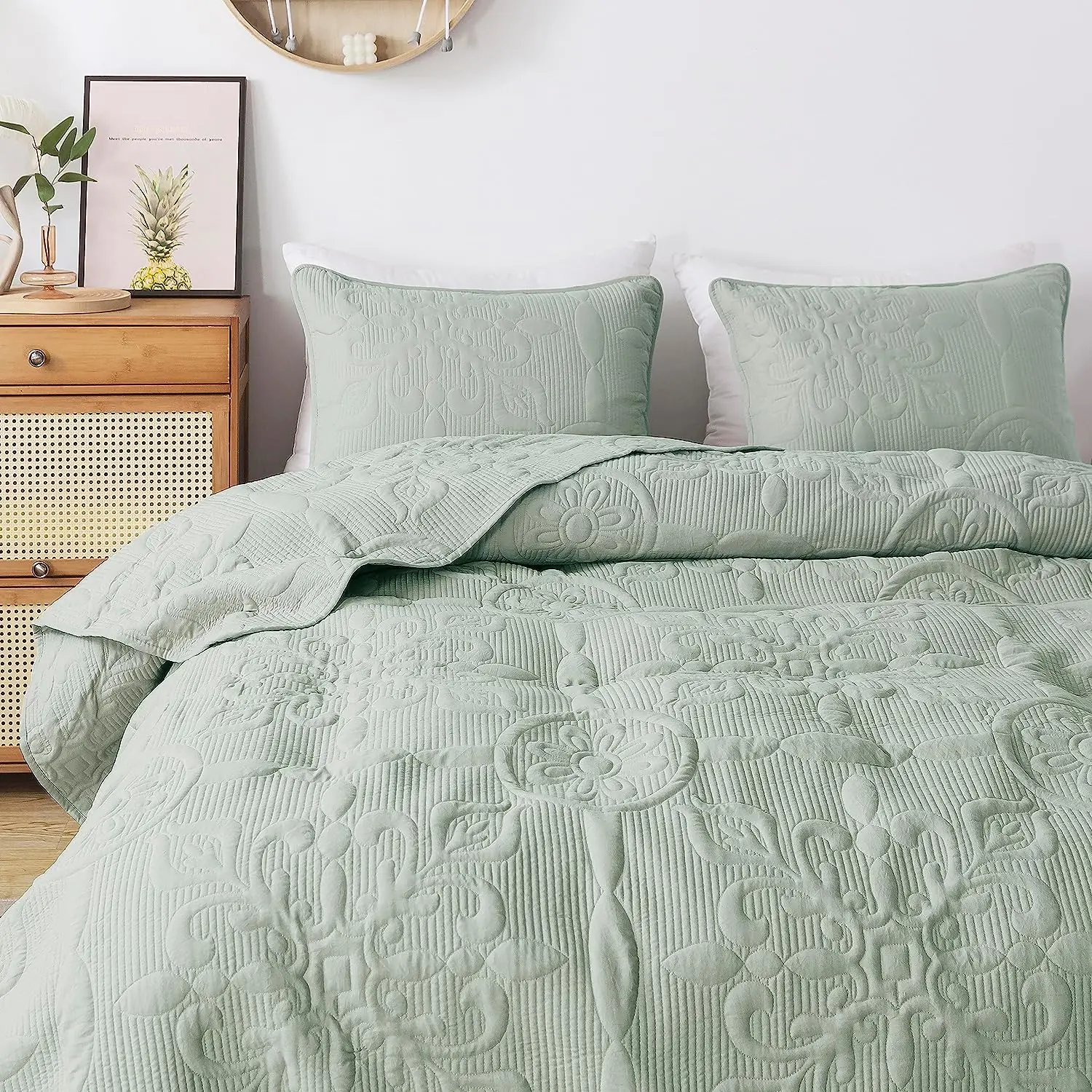 100%polyester hot-selling pattern Austin 3-Piece Over-sized Quilted Bedspread Set