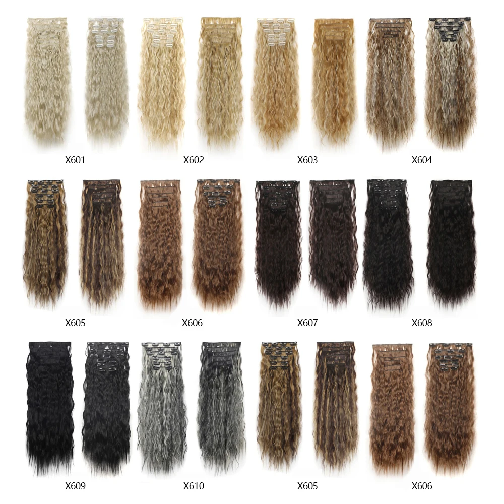 Shinein Fluffy Corn Wave Deep Curly Clip on Hair Extensions Double Weft Seamless Invisible Blonde Clip in Hair Extensions