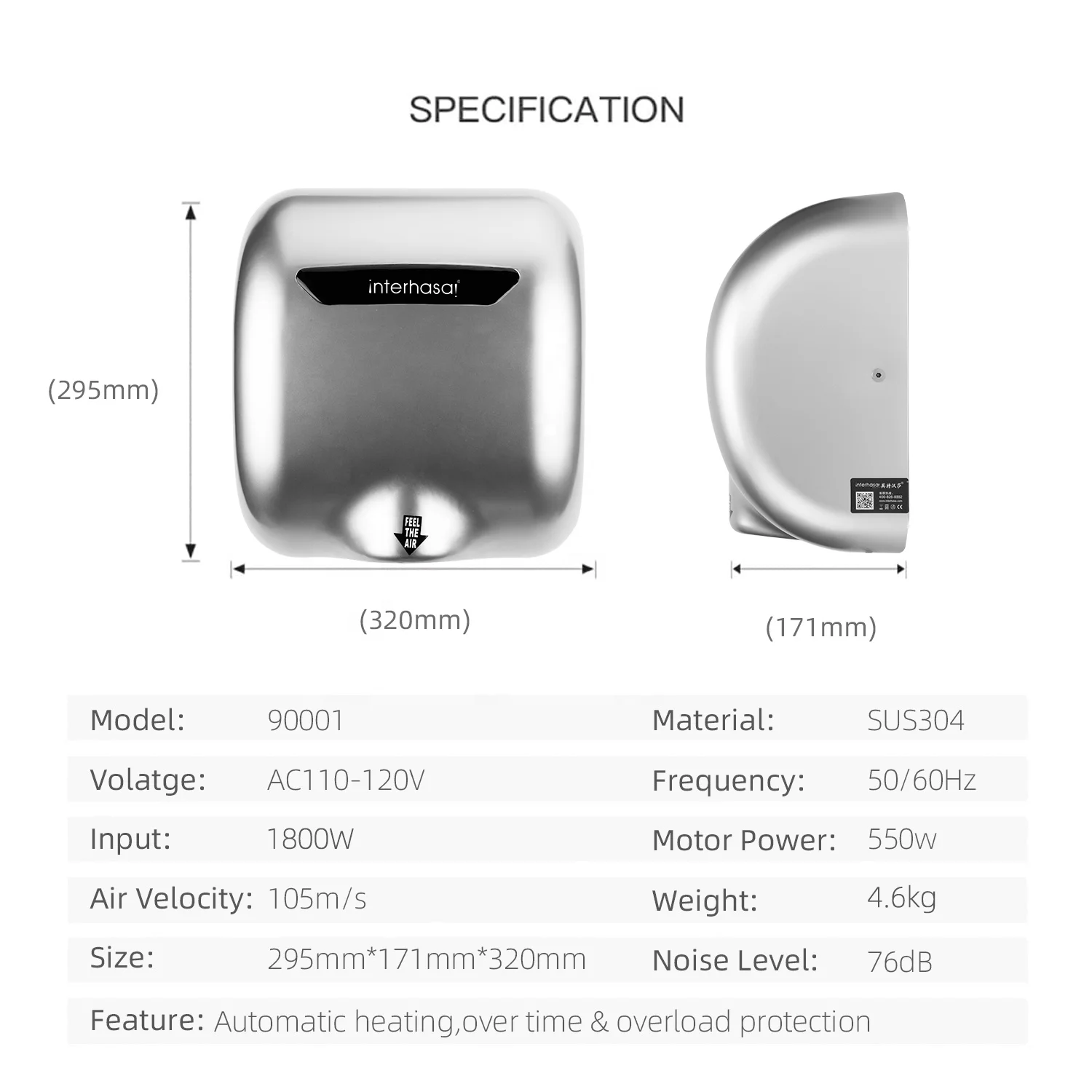 Commercial heavy duty hand drier stainless automatic hand dryer commercial for toilet