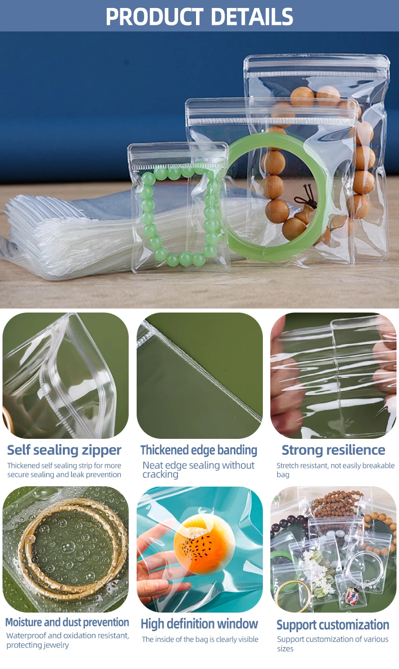 Transparent Plastic PVC Repeat Seal Storage Jewelry Bag Dustproof PVC Zipper Reusable Zip-Lock for Packaging Earrings Bracelets