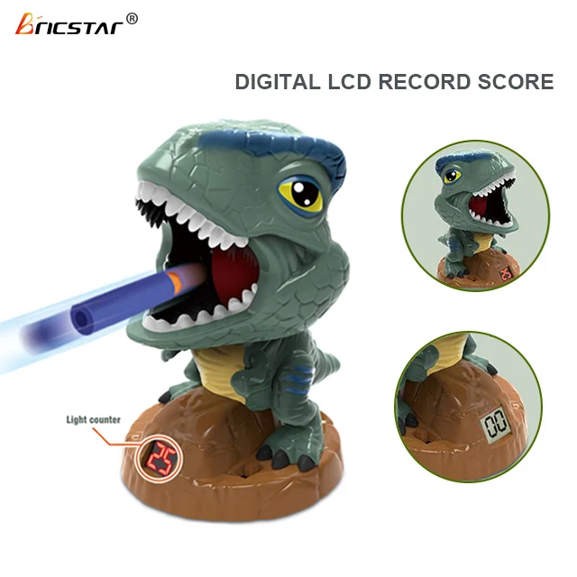 Bricstar high-quality and safe ABS material cartoon dinosaur shooting sound light foam ball guns toys
