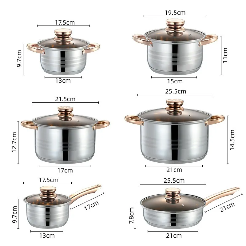 Manufacturer custom 12pcs Stainless Steel cookware set induction cooking pot cook ware cookware set with glass lid