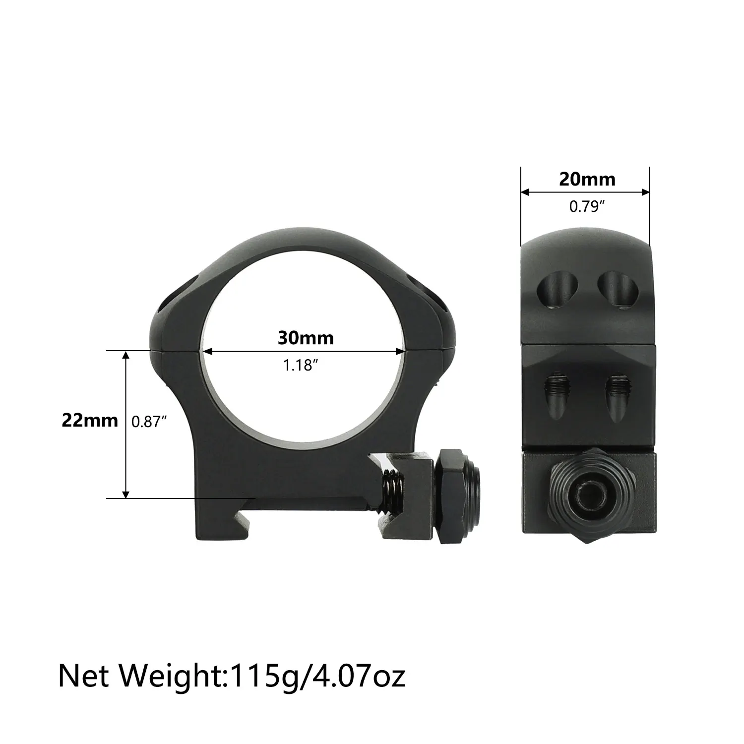 Ohhunt Scope Accessories 7075-T6 Black Hard Coat Anodized 30MM Scope Rings Low Profile Hunting Scope Mounts