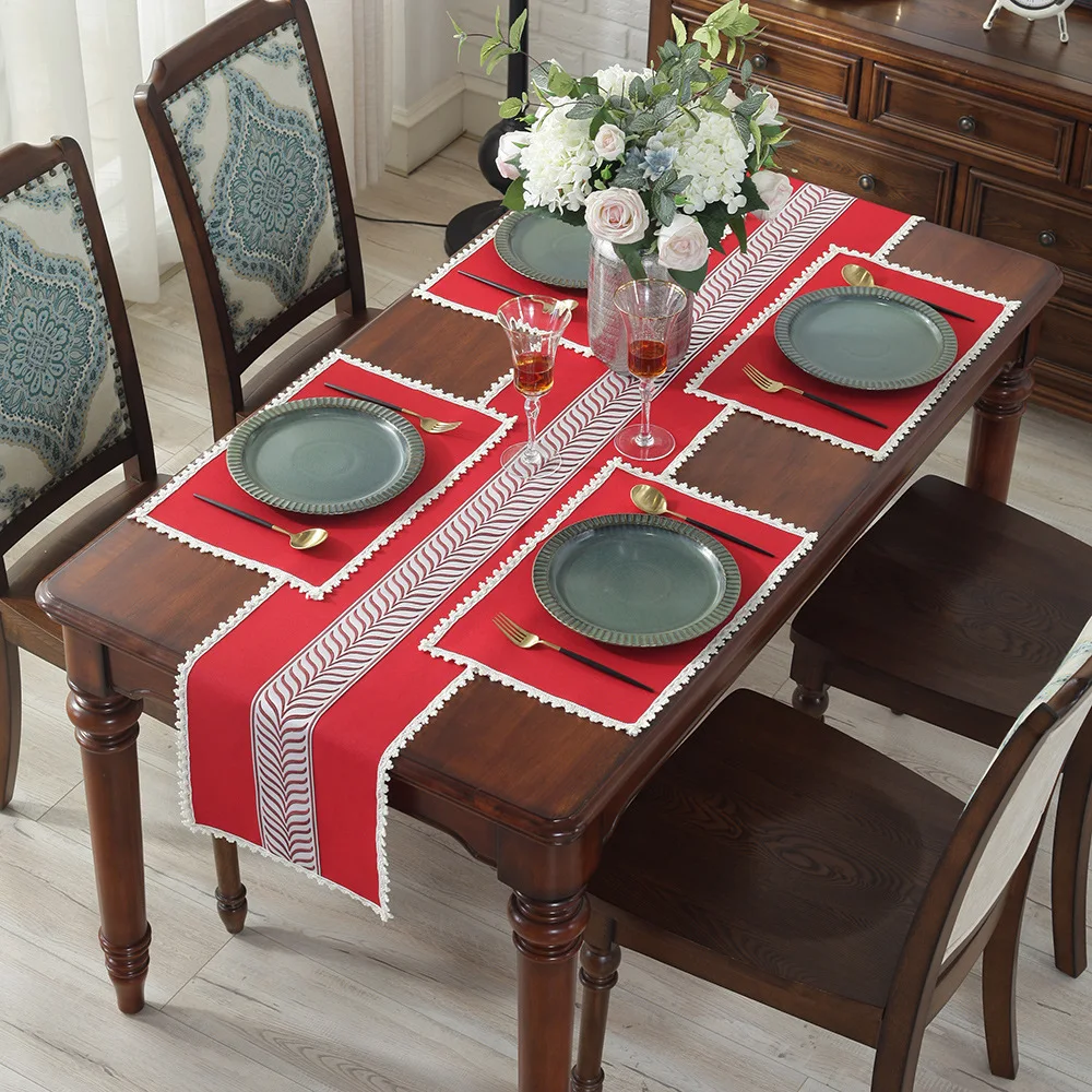 European Retro Table Runner Palace Cotton Linen Embroidered Table Runner Custom