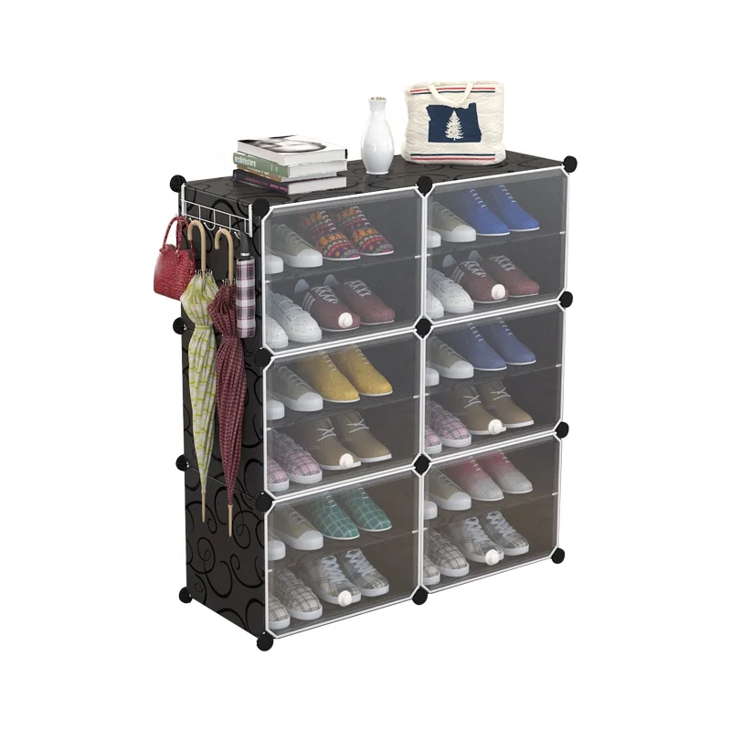 Самодельный пластиковый шкаф для обуви, 24 пары обувных стеллажей, органайзер, полка для обуви черного цвета для использования в гостиной