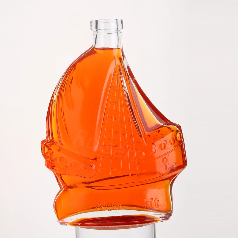 500ml Unique Sailing Boat Shaped Glass Vodka Whisky Rum Tequila Glass Bottle with Cork