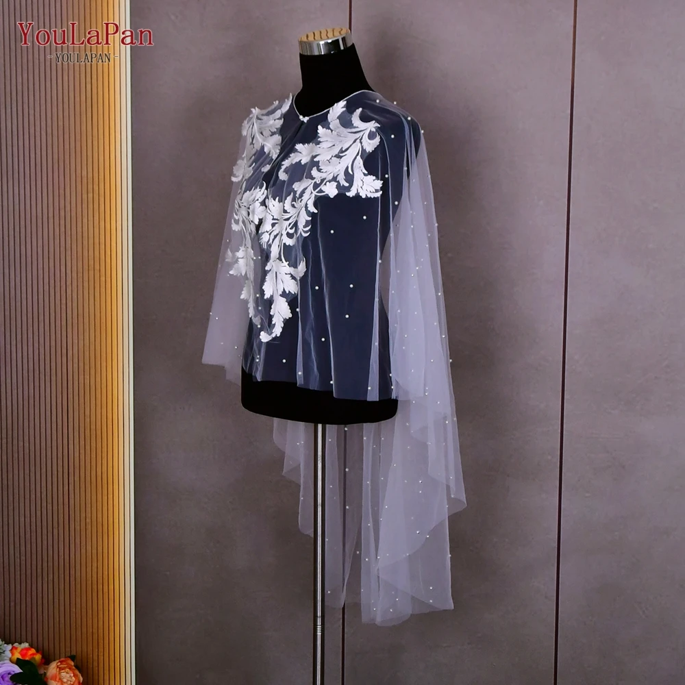 YouLaPan VG35 Pearl Bolero Jacket Bridal Wrap Ladies Cape Veil Embroidered Applique Beaded Top Bridal Wedding Shawl