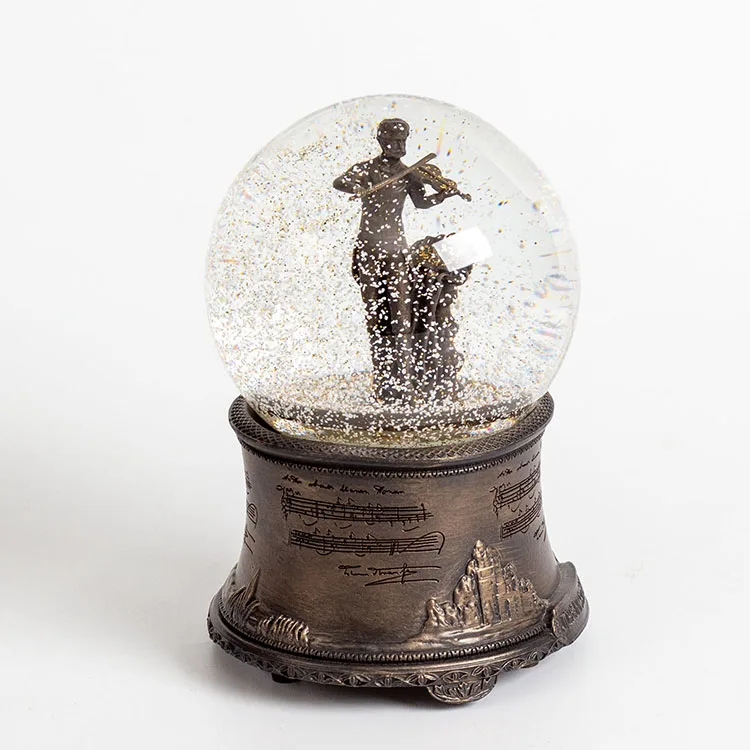 Austria antique Musician violinist figure gift souvenirs 100mm crystal ball music box snow globe Custom Snow Globe