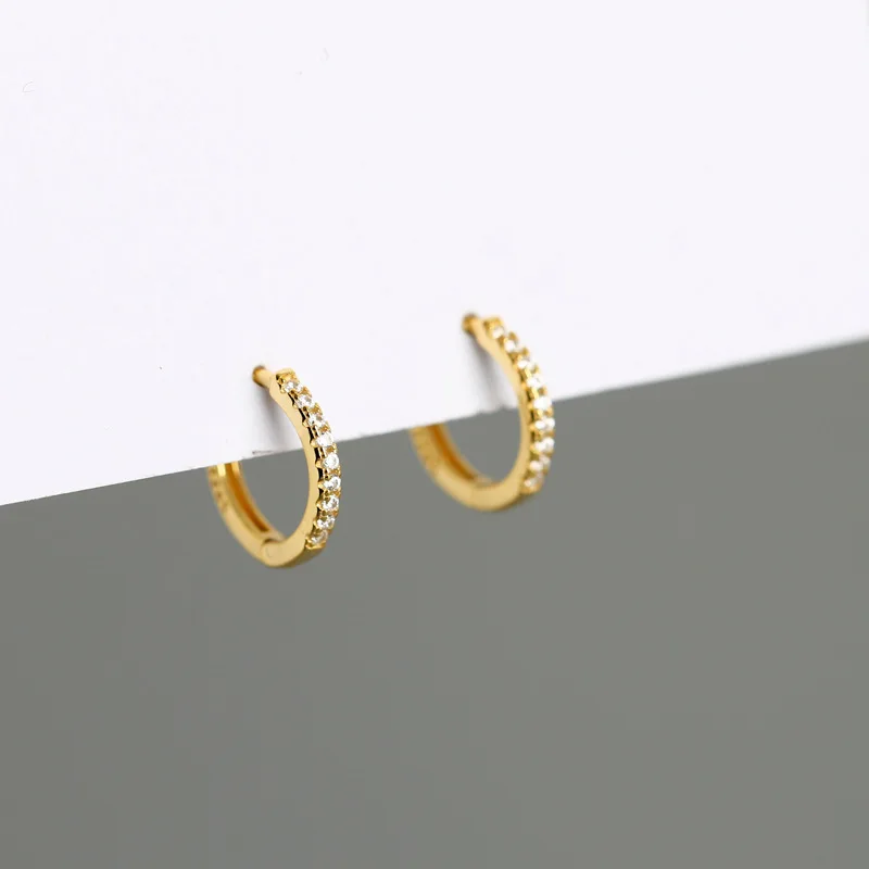 S925 sterling silver hoop huggie earrings micro zircon inset personalized small earring gold