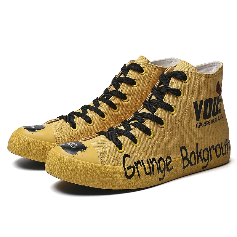 Холщовые высокие Желтые Черные прогулочные Заводские кроссовки, модная спортивная повседневная обувь для мужчин 2019