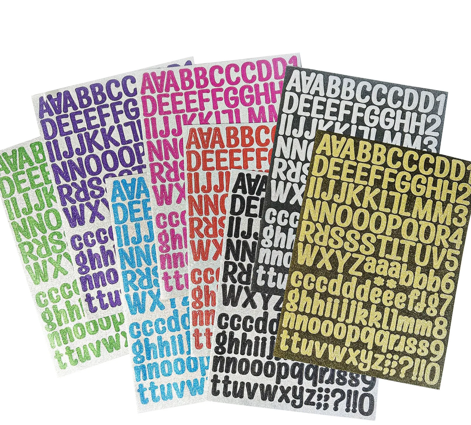 Custom Glitter Powder Silver Gold Alphabet Sticker Sheet Adhesive Shiny DIY Alphabet A-Z Letter Number Stickers