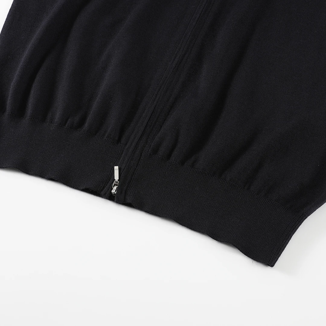 Custom 100% Merino Wool Black Mens Zipper Sweater Double Zip Up Knit Cardigan Sweater Knit Jacket For Man