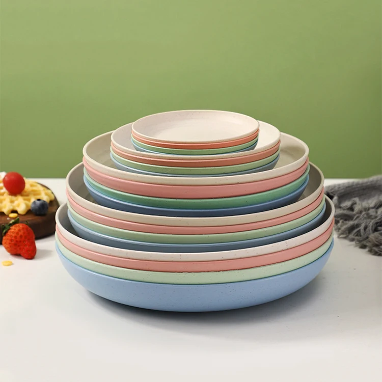 Hot sale fruit plate set wheat straw restaurant dish plates sets for camping