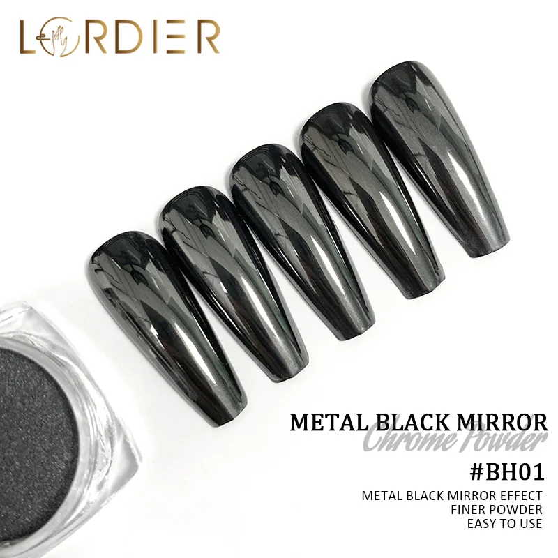 Super Magic Mirror Black Metallic Chrome Powder Black Mirror Pigment Nail Art