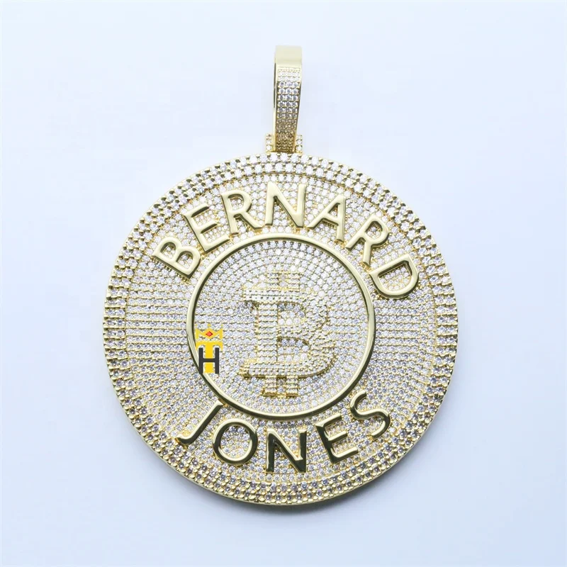 Hip hop gold plated iced cz diamond pendant sign disc custom letter necklace pendant