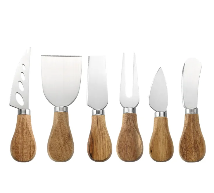 Stainless steel cheese knife Acacia cheese knife with wooden handle gift set cheese knife six-piece set