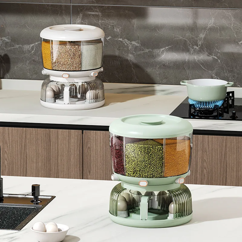 Multifunction Plastic Round Kitchen Dry Food Cereal Rice Grain Container Dispenser