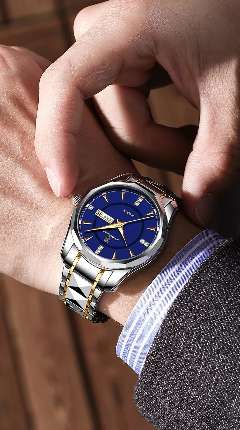 Часы наручные Relojes Мужские кварцевые модные брендовые Роскошные водонепроницаемые из нержавеющей стали