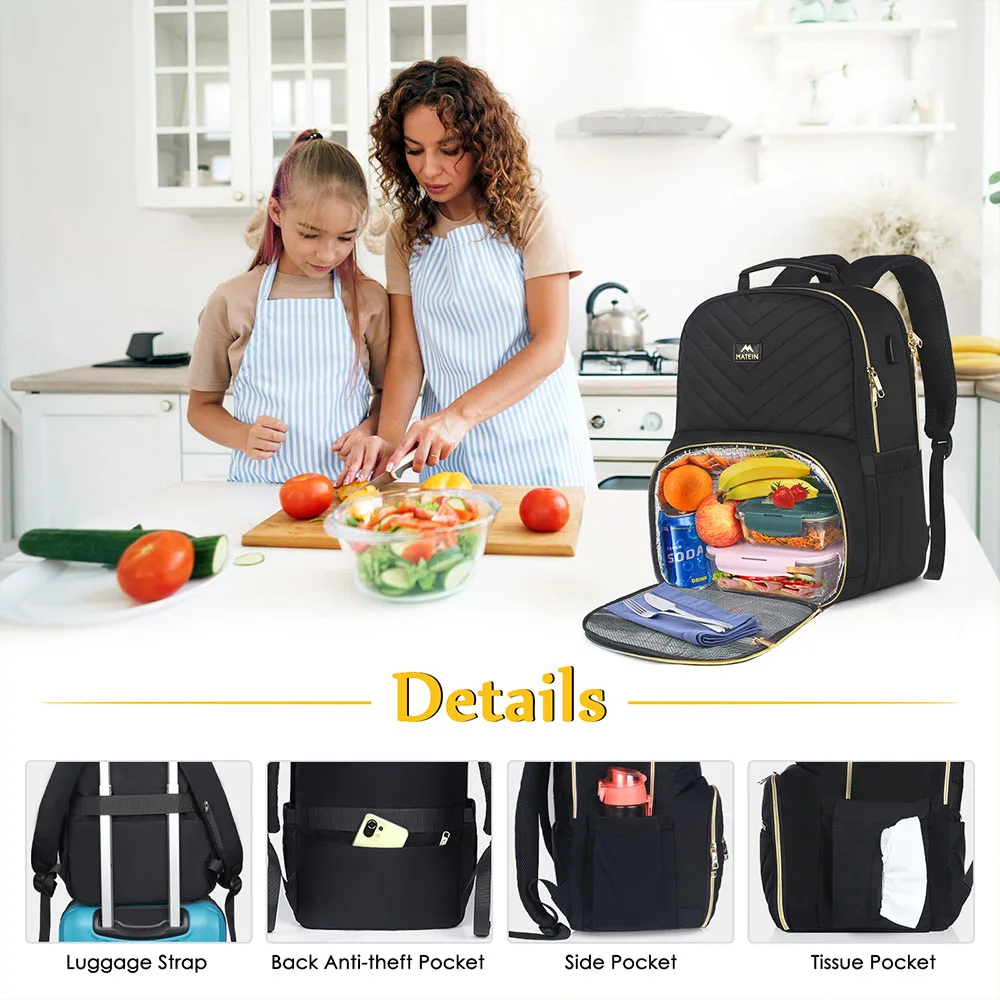 Multifunctional Aluminum Foil Thermal Compartment Lunch Picnic Backpack With USB Charging Port Insulated Cooler Backpack
