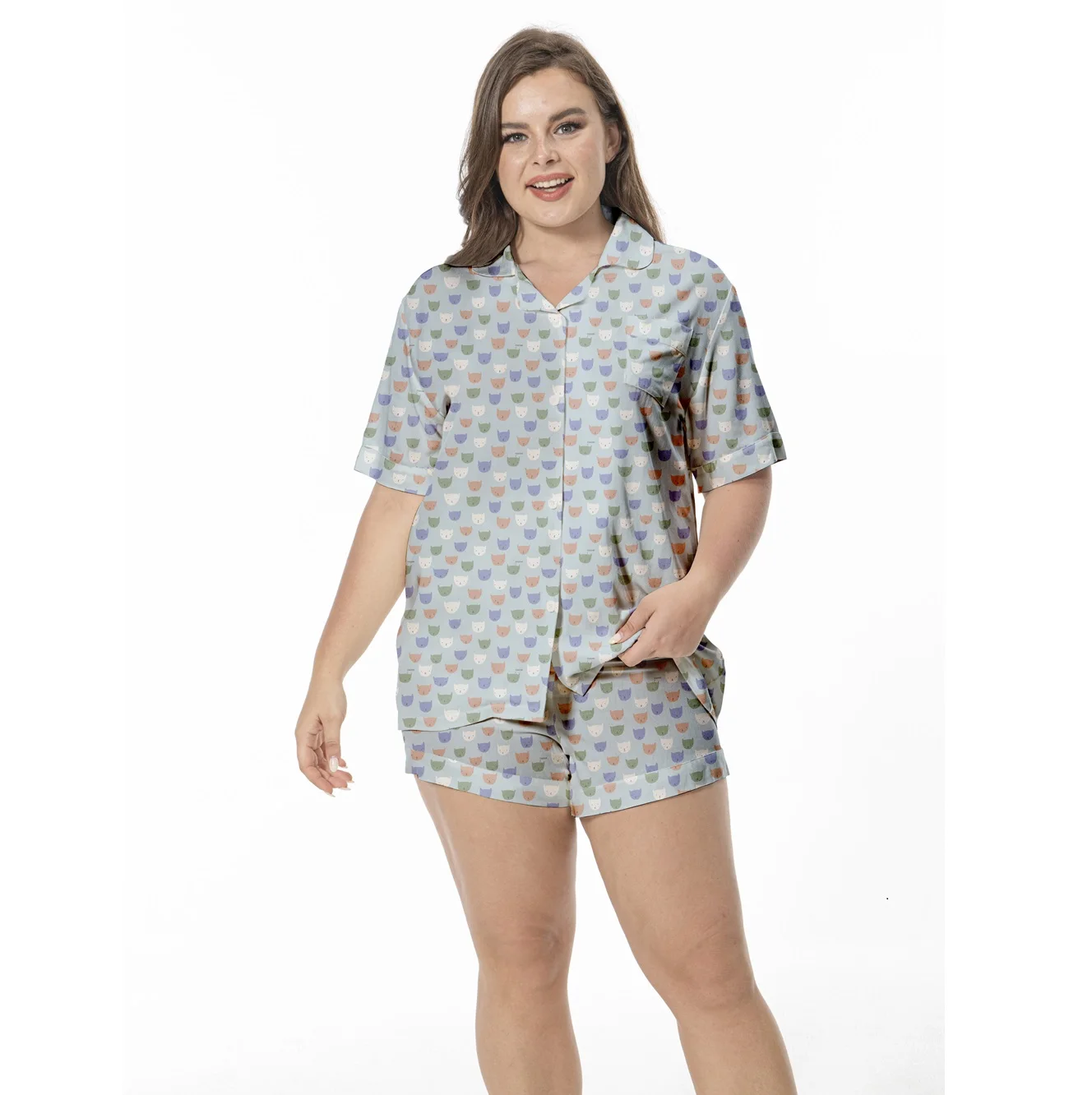 Оптовая продажа Женская атласная пижама с принтом недорогая индивидуальная одежда для отдыха