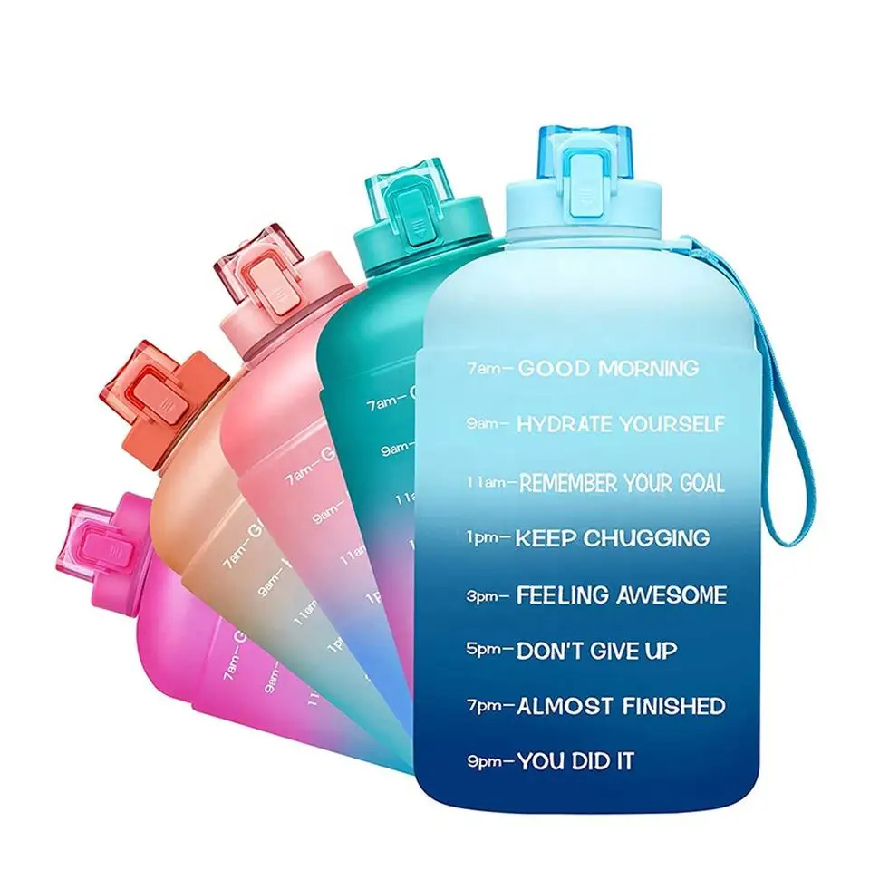 big mouth 3.78l transparent plastic gallons for water, gallon measuring kettle for sports, gym bottles with time marker