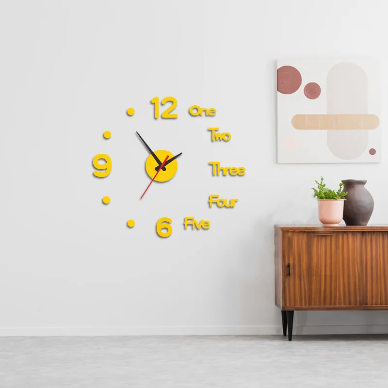 Modern Art With Wall Clock Multi Color 3d Acrylic Sticker Living Room Decor Home Decoration Wall Clock