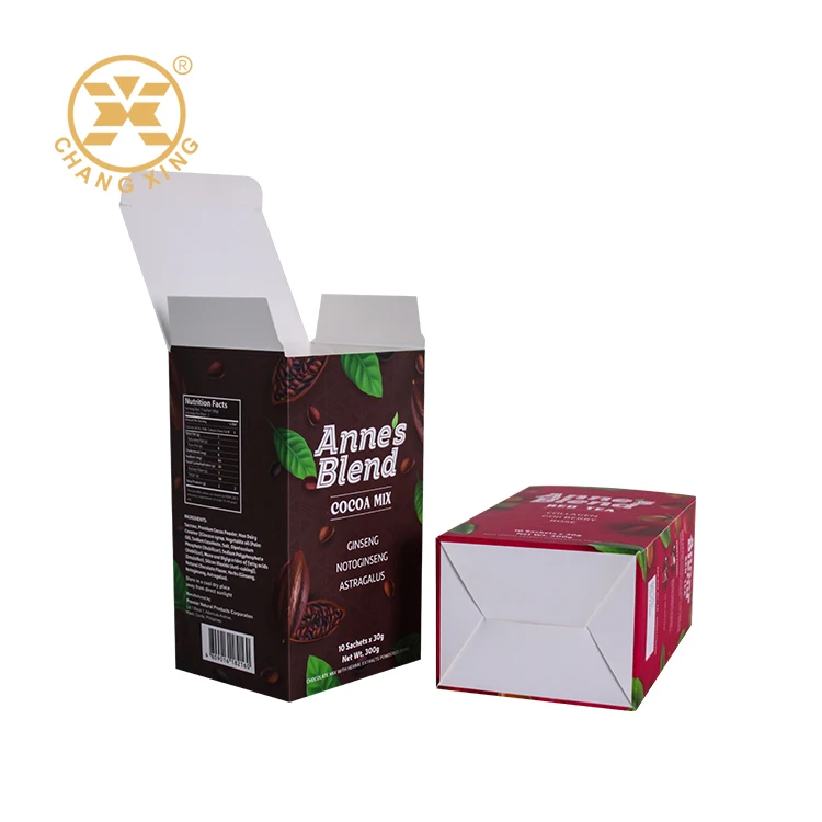 Custom Instant Black Coffee Sticks Paper Box Loose Tea Sachet Pack Small Teabags Chocolate Cocoa Powder Packet Packaging Box