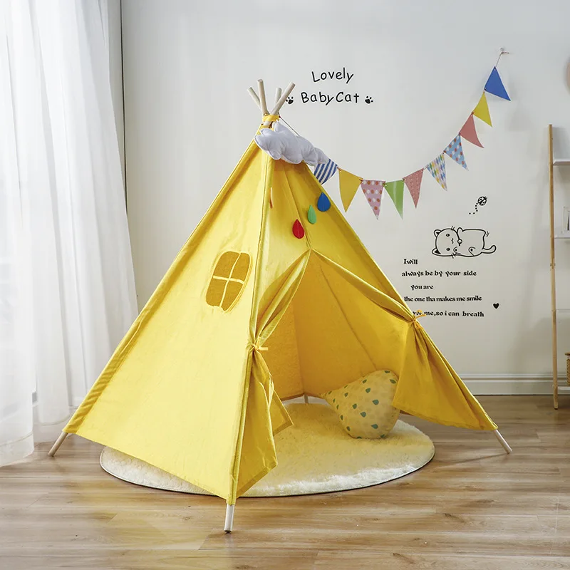 
For Indoor Outdoor 100% Cotton Canvas Children Play Tents House Wooden Boys Teepee Tent Kids 