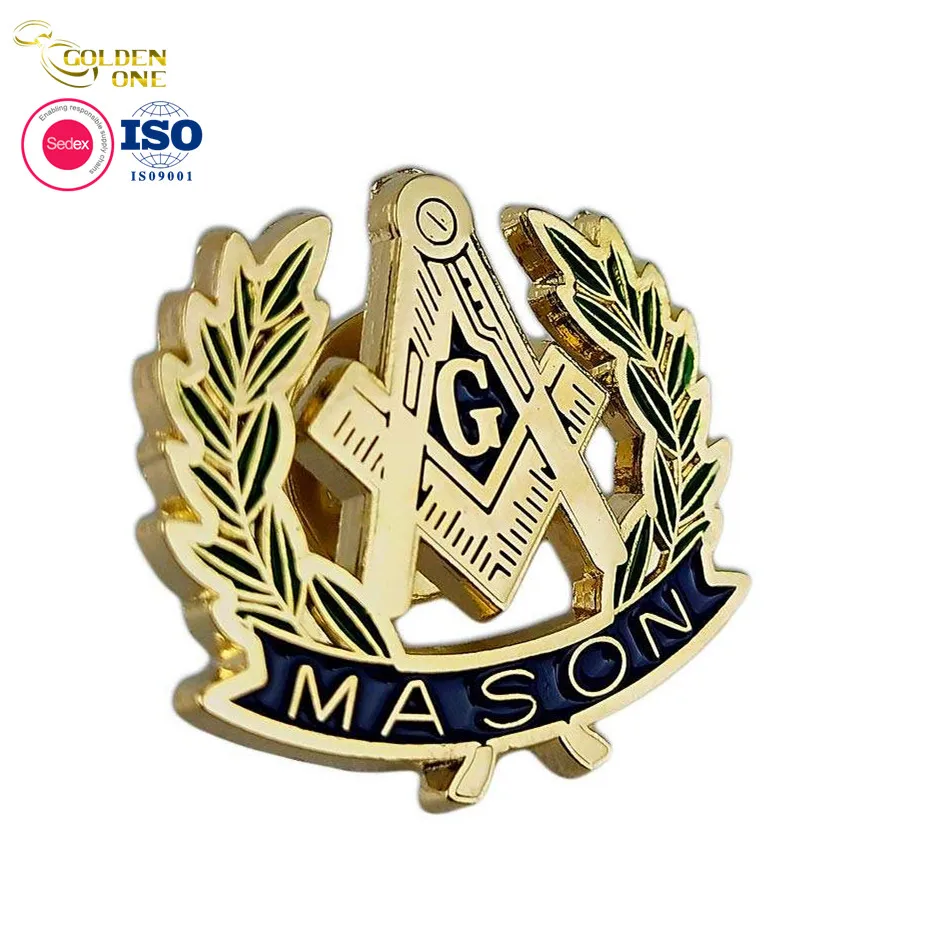 Wholesale custom metal zinc alloy 3d hollow out freemason badge enamel masonic lapel pins for suit