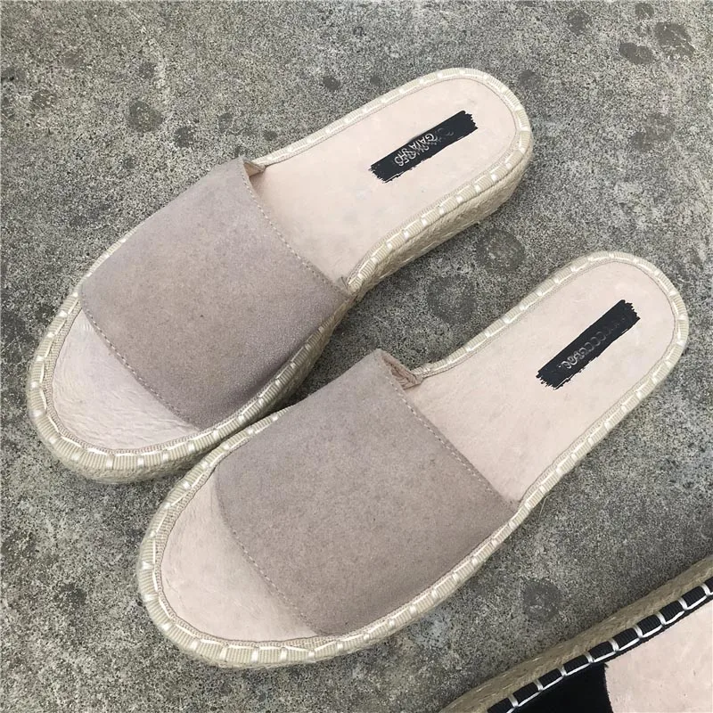 Basic espadrilles slip on flat jute slipper slides women strap sandal shoes