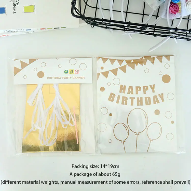 Happy Birthday Bunting Banner with Shiny Gold Letters Paper Banner Party Supplies