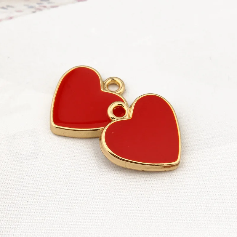 Bulk Order Diy Jewelry Accessories K Gold Color Enamel Pendant Bracelet Pendant Handmade Material Red Love Heart Pendant Charms