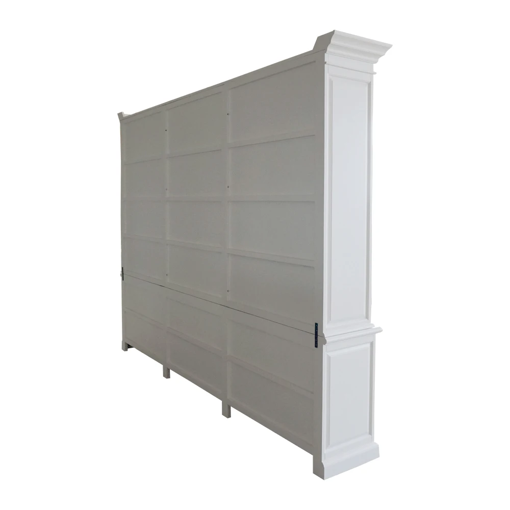 French Provincial Hampton Style Antique Solid Wood Bookshelf White Library Bookcase Wooden P1808W-1