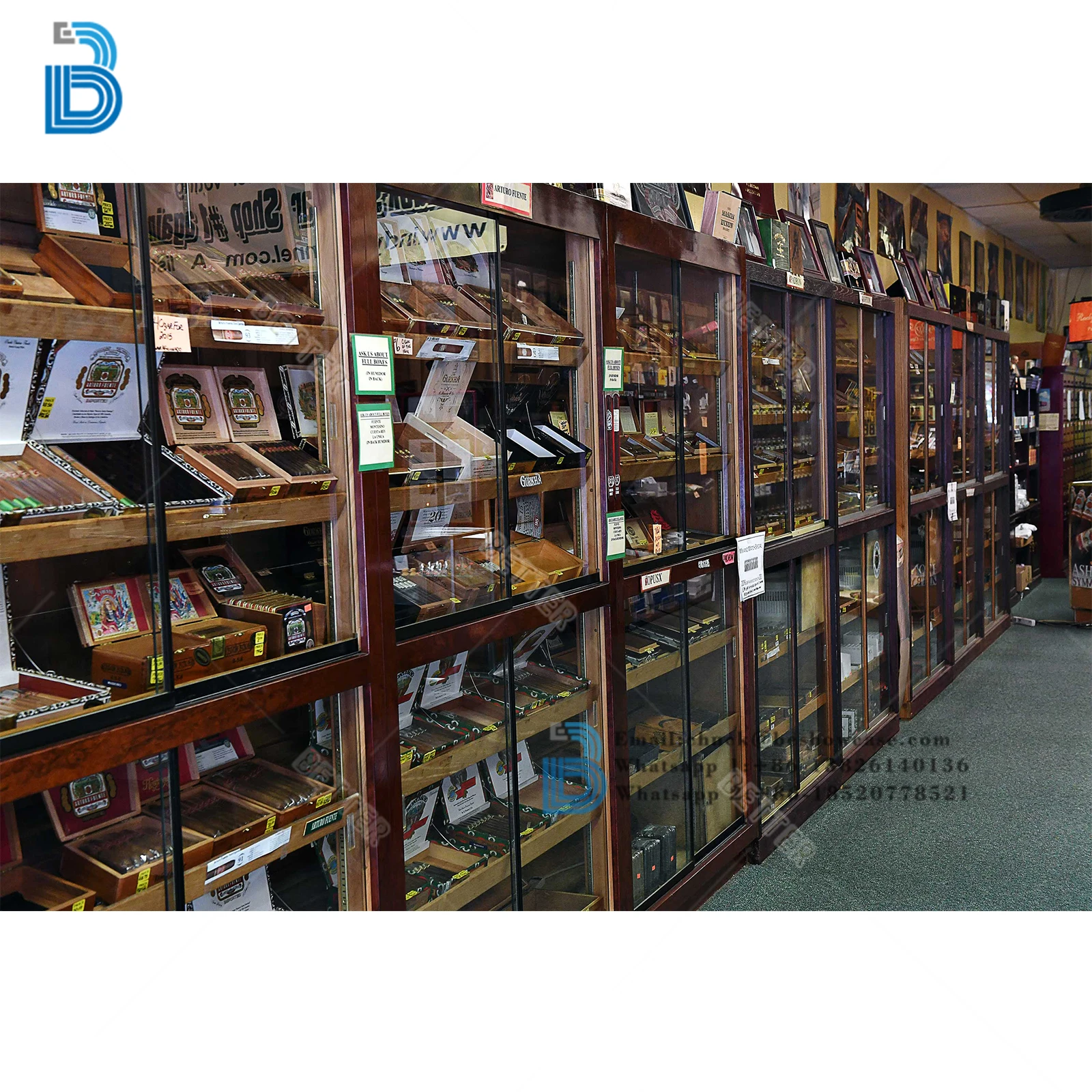 Customized smoke shop interior design fashion display cabinet glass smoke shop display cabinet