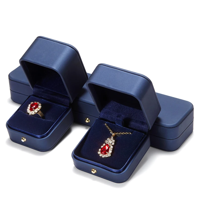 professional pendant box private label luxury brand touching PU leather hot foil custom logo ring box