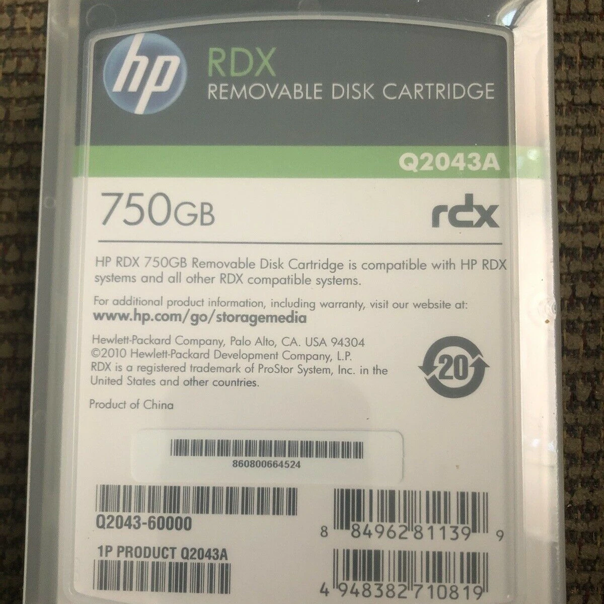 Новая Оригинальная съемная лента HPE 750 Гб RDX (Q2043A)