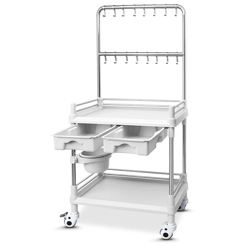Stainless Steel treatment medical hospital infusion trolley with drawer
