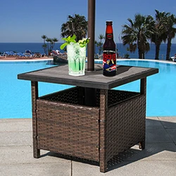 Danlong Patio Umbrella Stand All Weather Wicker Rattan Umbrella Table Garden Furniture Deck Pool Table